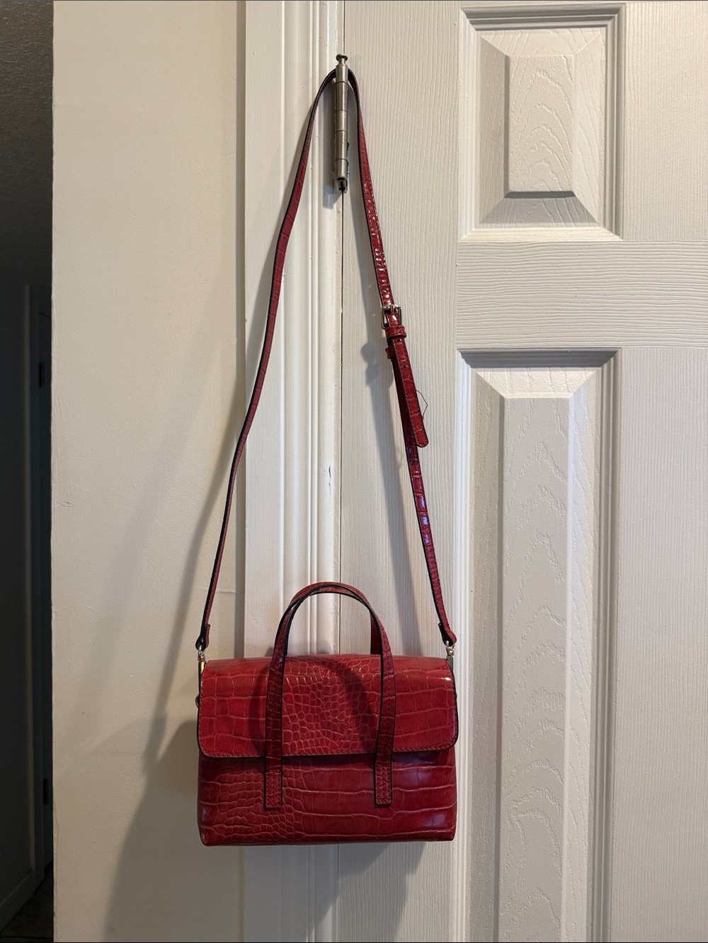 Red Croc-Embossed Crossbody Satchel